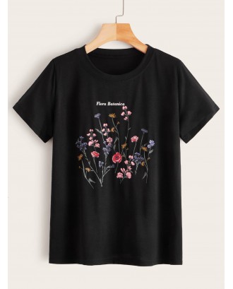 Floral And Letter Print Tee