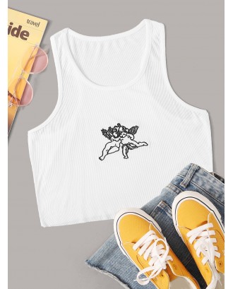 Ribbed Angel Embroidered Tank Top