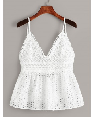 Eyelet Embroidery Knot Back Cami Top