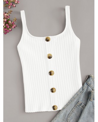 Button Front Rib-Knit Cami Top