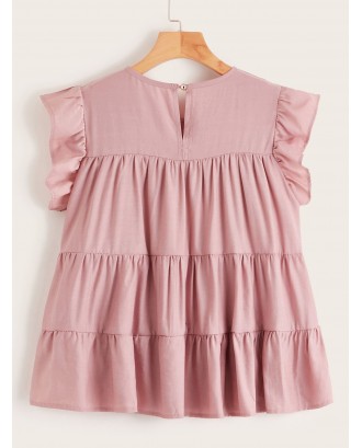 Solid Frill Trim Smock Blouse