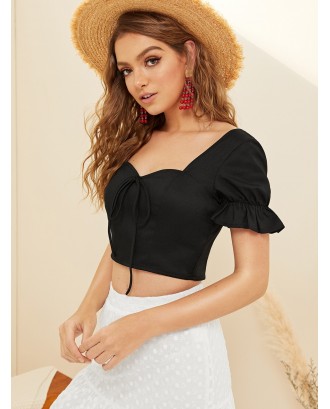 Crop Bow Front Shirred Back Top