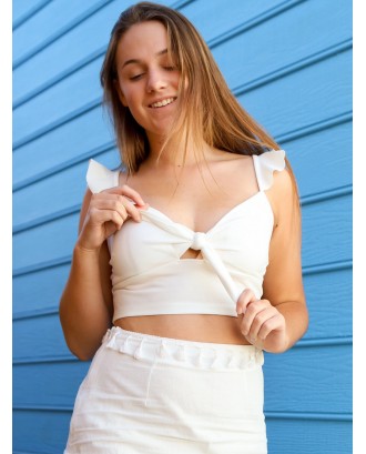 Ruffle Strap Knot Front Crop Top