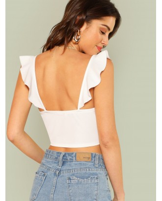 Ruffle Strap Knot Front Crop Top