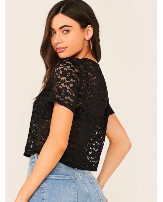 Short Sleeve Sheer Lace Top