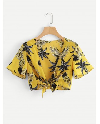 Pineapple Print  Knot Front Top
