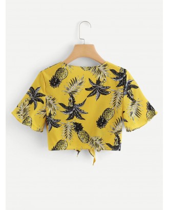 Pineapple Print  Knot Front Top