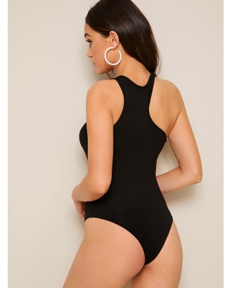 Solid Asymmetrical Neck Fitted Bodysuit
