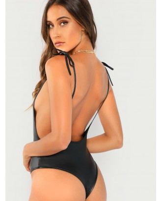 Open Back Bow Tied Cami Bodysuit
