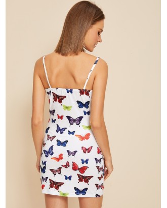 Butterfly Print Fitted Cami Dress