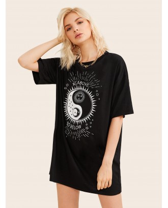 Letter And Sun Print Tee Dress