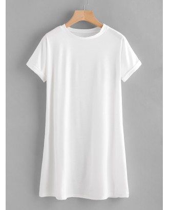 Roll Up Sleeve Basic T-shirt Dress