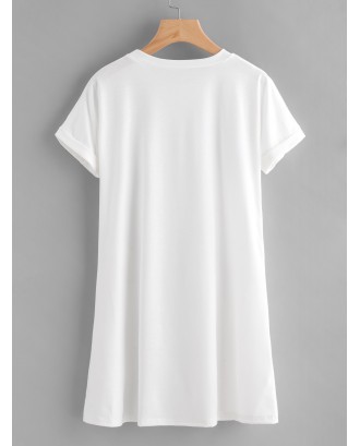 Roll Up Sleeve Basic T-shirt Dress