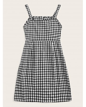 Single Breasted Gingham Cami Dress