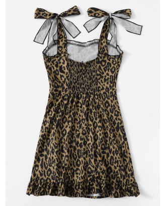 Leopard Print Ruffle Trim Hem Dress