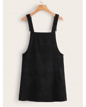 Dragon Embroidery Pocket Front Corduroy Pinafore Dress