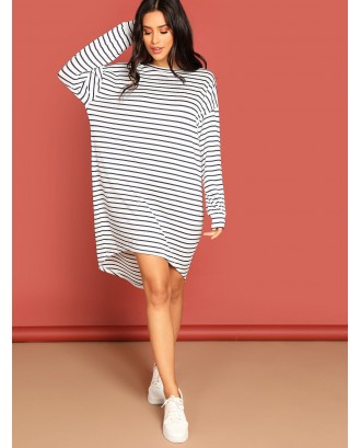 Slouchy High Low Striped Tee Dress
