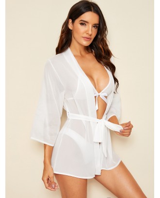 Knot Detail Lingerie Set With Chiffon Robe