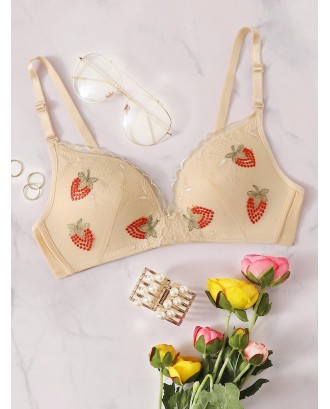 Strawberry & Floral Embroidery Bra