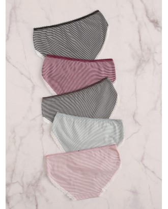 Striped Lace Trim Panty Set 5pack