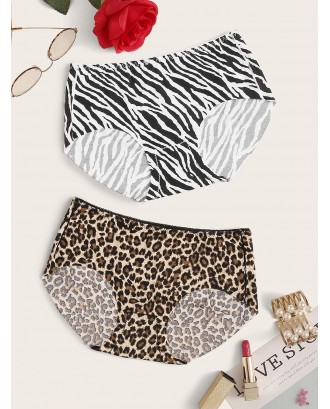 Leopard & Zebra Pattern Print Panty Set 2pack