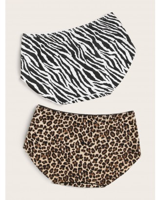 Leopard & Zebra Pattern Print Panty Set 2pack