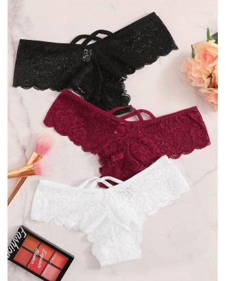 Criss Cross Floral Lace Sheer Panty Set 3pack