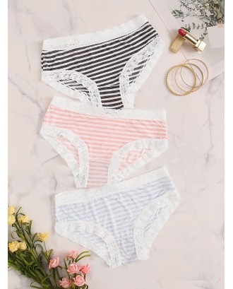 Striped Lace Trim Panty Set 3pack