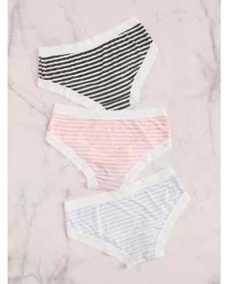 Striped Lace Trim Panty Set 3pack