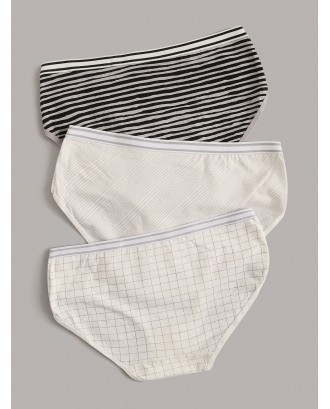 3pack Letter Graphic Striped Panty Set