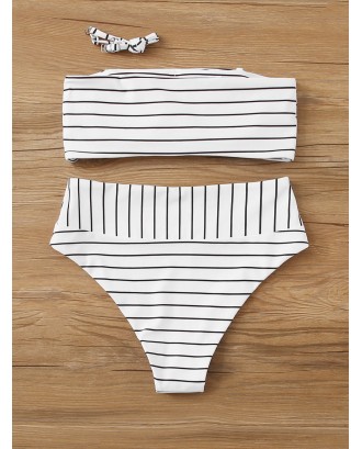 Striped Bandeau Swimwear Set With Detachable Strap