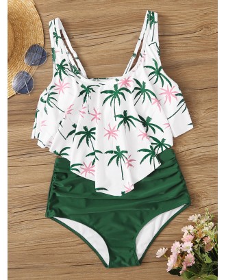 Coconut Tree Hanky Top With Ruched Swimwear Set