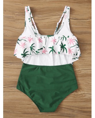 Coconut Tree Hanky Top With Ruched Swimwear Set