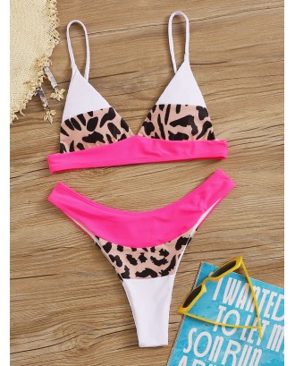 Leopard Colorblock Triangle Top With High Cut Swimwear