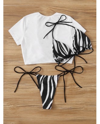 Zebra Striped Halter 3 Piece Co-ord Swimwear