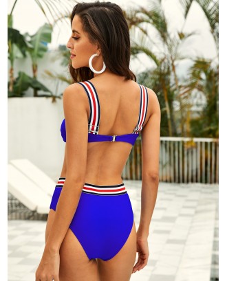 Striped Top With High Waist Swimwear Set