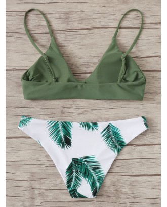 Random Leaf Print Mix and Match Swimwear Set