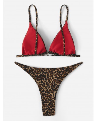 Leopard Triangle Top With High Cut Swimwear