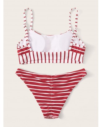 Striped Spaghetti Strap Swimwear Set