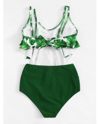 Random Tropical Floaty Top With Ruched Swimwear