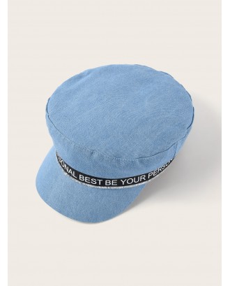 Slogan Pattern Ribbon Decor Baker Boy Hat
