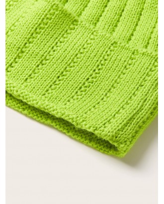 Neon Green Knit Cuffed Beanie