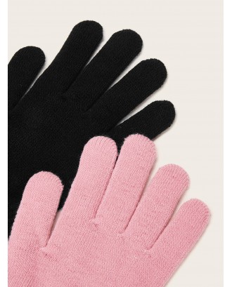 2pairs Solid Knit Gloves