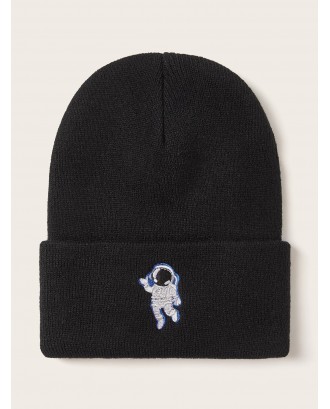 Astronaut Embroidery Cuffed Knit Beanie