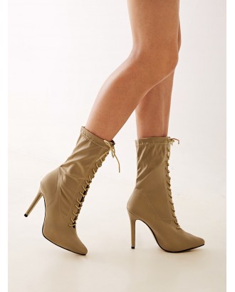 Lace-up Front Point Toe Stiletto Boots