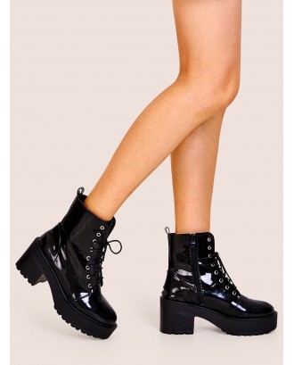 Lace-up Front Lug Sole Chunky Boots