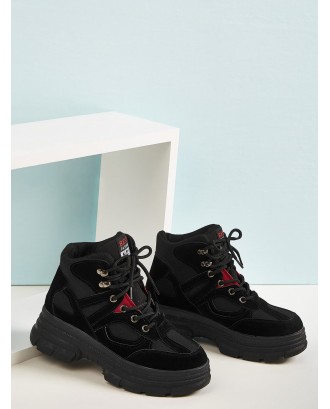 Lace-up Front Chunky Sole Suede Boots