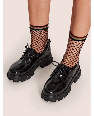 Lace-up Front Patent Chunky Sole Oxfords
