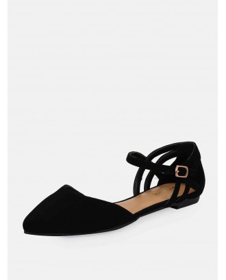 Cut Out Detail Pointy Toe Ankle Strap Ballet Flats