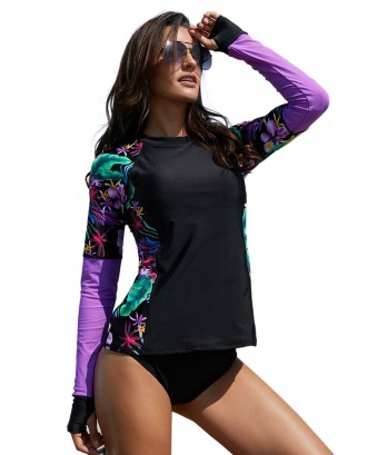 Floral Sleeve Rashguard Swimsuit Top